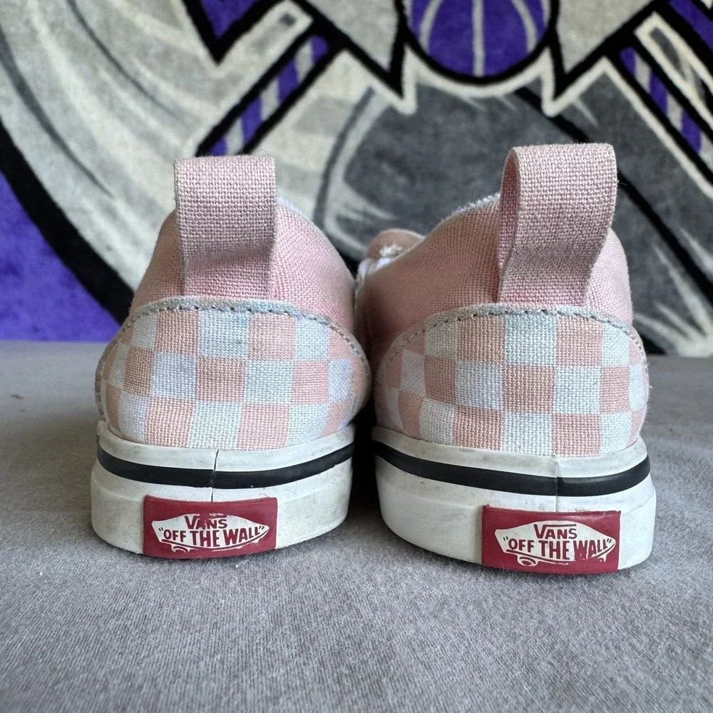 Size 9.5c - Vans Slip-ON V (Checkerboard) Powder Pink/True White Toddler
